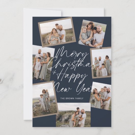 Blue Modern Boho 8 Fotocollage Kerstmis Feestdagenkaart (Voorkant)