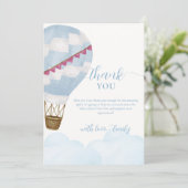 Blue Modern Boho Hete Luchtballon Baby shower Bedankkaart (Staand voorkant)