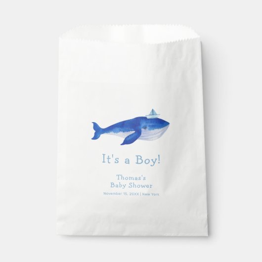 Blue Modern Boy onder het Zee Whale Baby shower Bedankzakje (Voorkant)