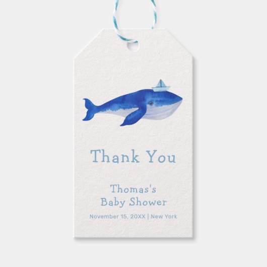 Blue Modern Boy onder het Zee Whale Baby shower Cadeaulabel (Voorkant)