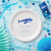 Blue Modern Boy onder het Zee Whale Baby shower Papieren Bordje (Feest)
