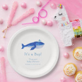 Blue Modern Boy onder het Zee Whale Baby shower Papieren Bordje (Feest)