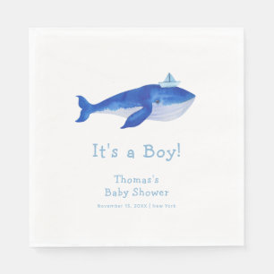 Blue Modern Boy onder het Zee Whale Baby shower Servet