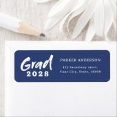 Blue Modern Brush Script Afstuderen Retouradres Etiket (Insitu)