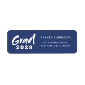 Blue Modern Brush Script Afstuderen Retouradres Etiket (Voorkant)