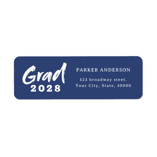 Blue Modern Brush Script Afstuderen Retouradres Etiket (Voorkant)