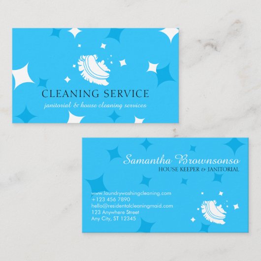 Blue Modern Bubble Housekeeper Wassen Visitekaartje (Voorkant / Achterkant)