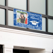 Blue Modern Bubbles Gefeliciteerd Foto Afstuderen Spandoek (Buitenkant Gebouw)