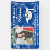 Blue Modern Bubbles Gefeliciteerd Foto Afstuderen Spandoek (Verticaal)
