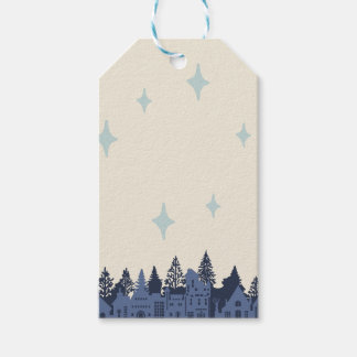 Blue Modern Christmas Village Cadeaulabel
