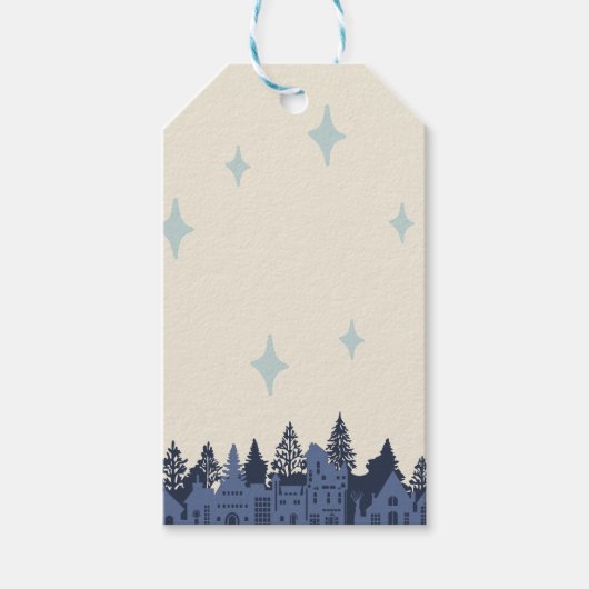 Blue Modern Christmas Village Cadeaulabel (Voorkant)