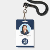 Blue Modern Company Employee Photo Security QR - I Badge (Front with Lanyard)