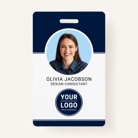 Blue Modern Company Employee Photo Security QR - I Badge (Voorkant)