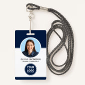 Blue Modern Company Employee Photo Security QR - I Badge (Voorkant met draagriem)