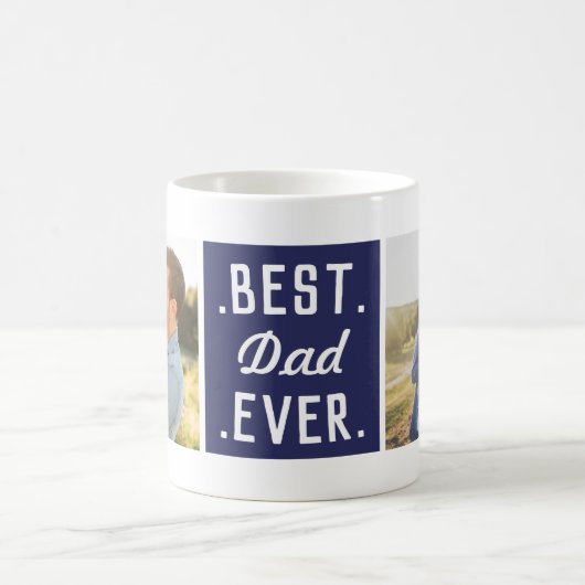 Blue Modern Custom 2 Foto Best Dad ever Mok (Center)