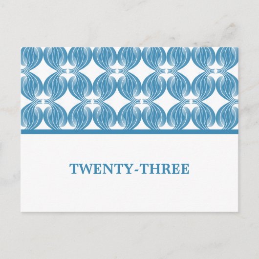 Blue Modern Deco Table Number Briefkaart (Voorkant)