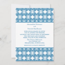 Blue Modern Deco Wedding Invite Kaart
