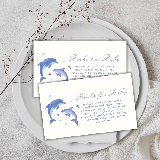 Blue Modern Dolphin Stars Boeken voor Baby shower Informatiekaartje