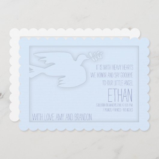 Blue Modern Dove Baby Custom Viering van het Leven Kaart (Voorkant / Achterkant)