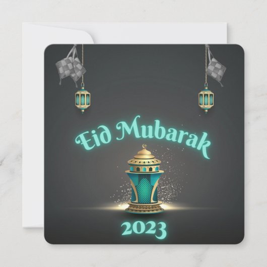 Blue Modern Eid Mubarak Kaart (Voorkant)