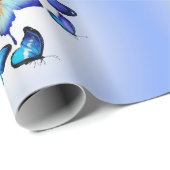 Blue Modern Elegant Fun Cute Butterfly Patroon Cadeaupapier (Rol Hoek)
