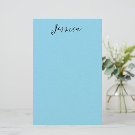 Blue Modern Elegant Plain Simple Professional Name Briefpapier (Staand voorkant)