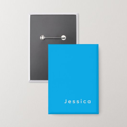 Blue Modern Elegant Plain Simple Professional Name Button (Voorkant / Achterkant)
