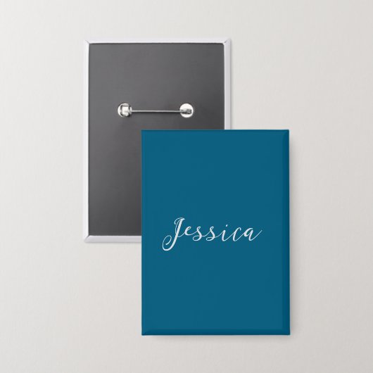 Blue Modern Elegant Plain Simple Professional Name Button (Voorkant / Achterkant)