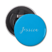 Blue Modern Elegant Plain Simple Professional Name Button Flesopener (Voorkant)