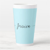 Blue Modern Elegant Plain Simple Professional Name Latte Mok (Voorkant)