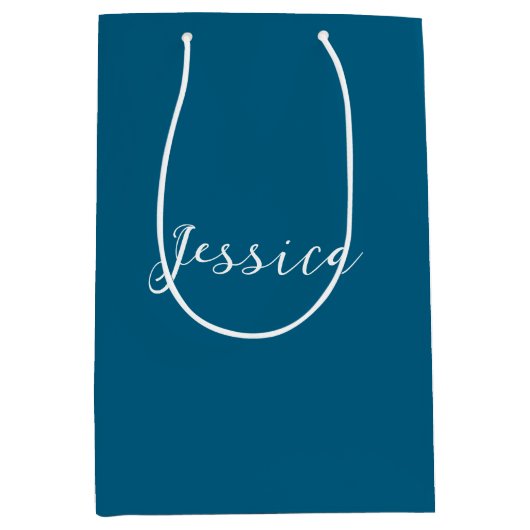 Blue Modern Elegant Plain Simple Professional Name Medium Cadeauzakje (Voorkant)