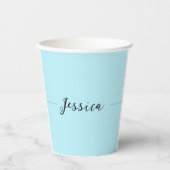 Blue Modern Elegant Plain Simple Professional Name Papieren Bekers (Voorkant)