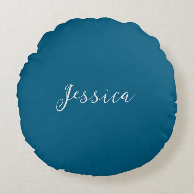 Blue Modern Elegant Plain Simple Professional Name Rond Kussen (Voorkant)