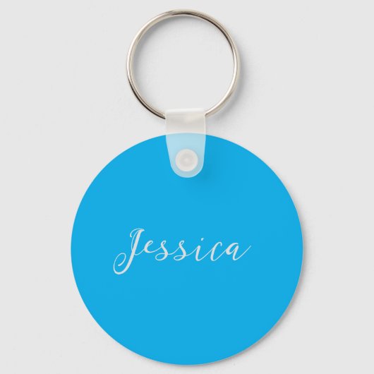 Blue Modern Elegant Plain Simple Professional Name Sleutelhanger (Voorkant)