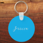 Blue Modern Elegant Plain Simple Professional Name Sleutelhanger (Voorkant)