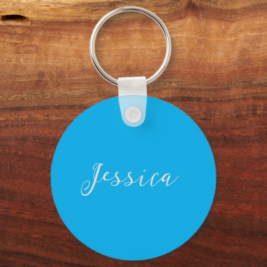 Blue Modern Elegant Plain Simple Professional Name Sleutelhanger (Voorkant)