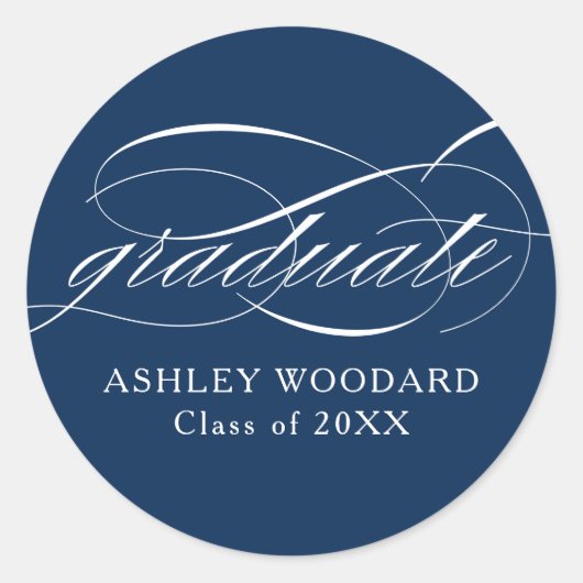 Blue Modern Elegant Script Graduation Ronde Sticker (Voorkant)