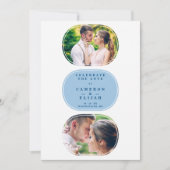 Blue Modern Fancy Oval Wedding 2 Multi Foto's Save The Date (Voorkant)