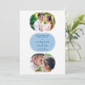 Blue Modern Fancy Oval Wedding 2 Multi Foto's Save The Date (Staand voorkant)