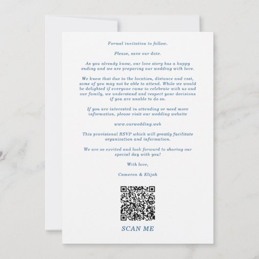 Blue Modern Fancy Oval Wedding 2 Multi Foto's Save The Date (Achterkant)