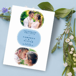 Blue Modern Fancy Oval Wedding 2 Multi Foto's Save The Date