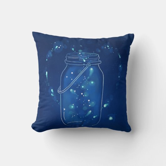 Blue Modern Firefly Love Jar Kussen (Voorkant)