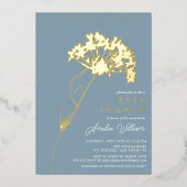 Blue Modern Floral Baby shower Folie Uitnodiging (Voorkant)