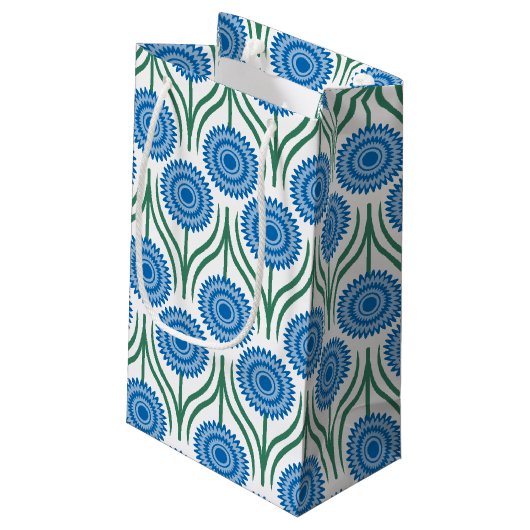 Blue Modern Floral Pattern-White Klein Cadeauzakje (Achterkant Gekanteld)