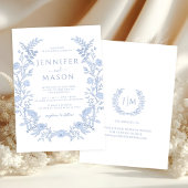 Blue Modern Floral Wreath Boho Wedding Kaart