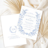 Blue Modern Floral Wreath Boho Wedding Kaart