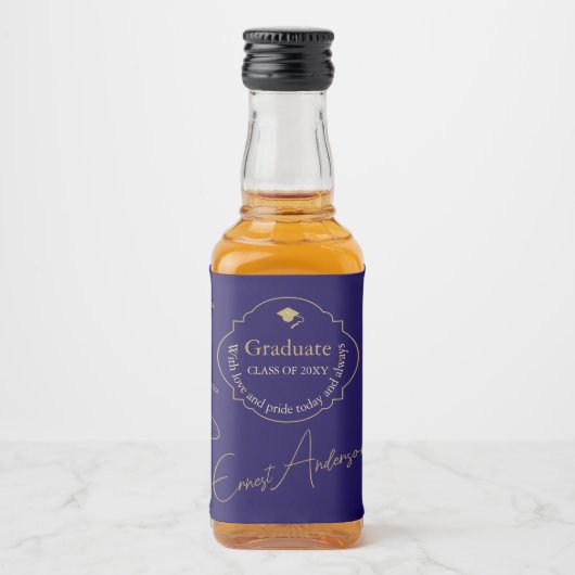 Blue Modern Gefeliciteerd Afstuderen Afstuderen Likeurfles Etiket (Voorkant)