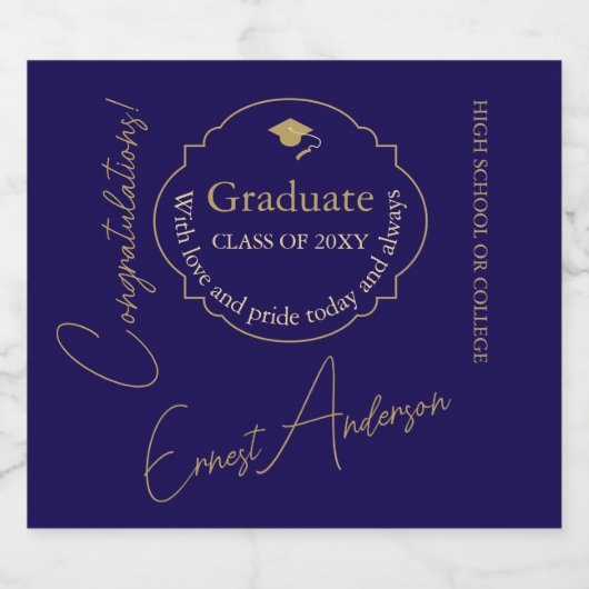 Blue Modern Gefeliciteerd Afstuderen Afstuderen Sparkling Wijnetiket (Enkel label)