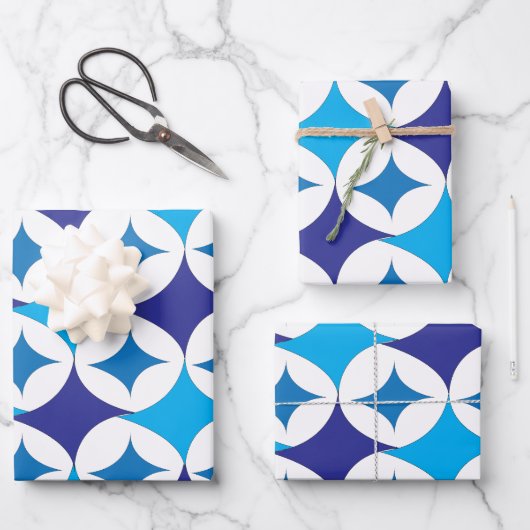 Blue Modern Geometric Inpakpapier Vel (Voorkant)