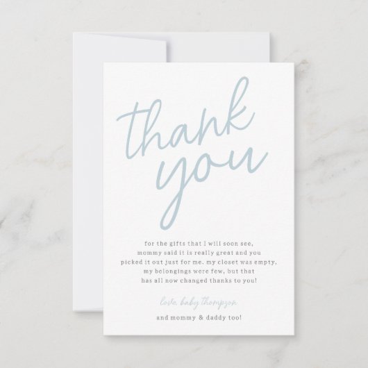 Blue Modern Hallo Baby Baby shower Dank u wel Bedankkaart (Voorkant)